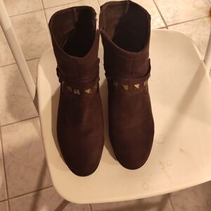 Life Stride Dark Brown Ankle Boots with Gold Accents